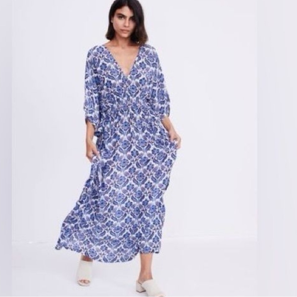 Rujuta Sheth Marie Cinch Blue Kaftan Lotus Maxi Dress Size M/L